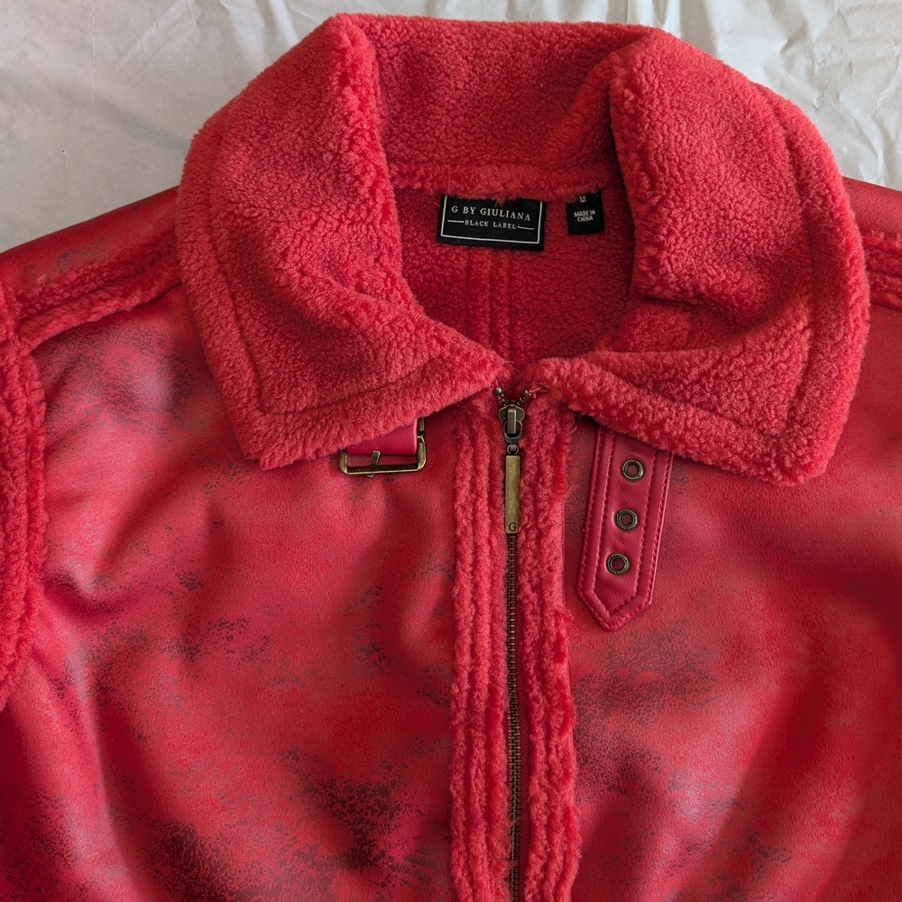 G by Giuliana Black Label Faux Suede and Shearling Zip-Front Coat Scarlet Red M - Picture 2 of 16